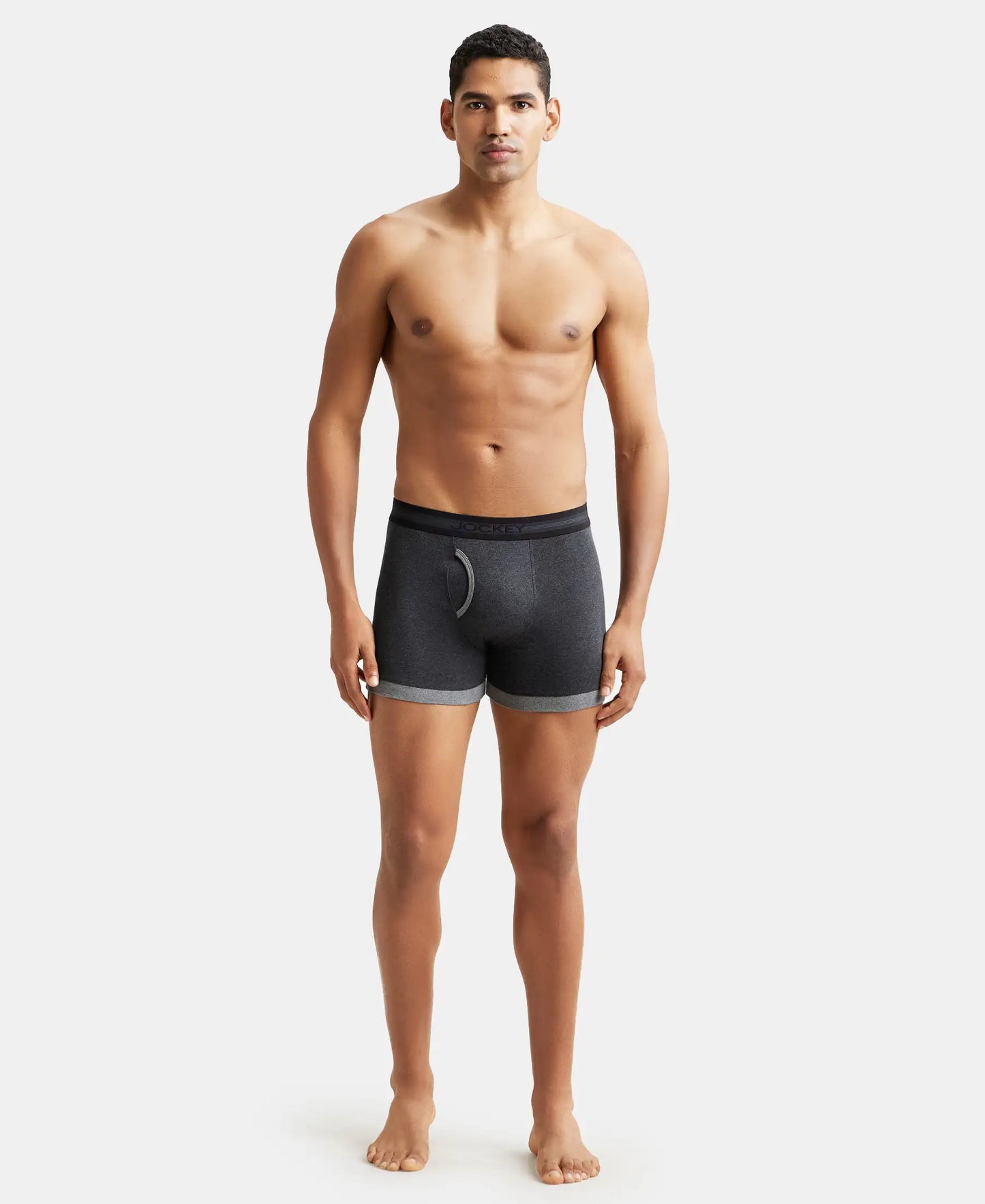 Super Combed Cotton Rib Solid Boxer Brief with StayFresh Treatment - Deep Navy & Charcoal Melange-4