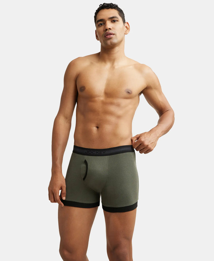 Super Combed Cotton Rib Solid Boxer Brief with StayFresh Treatment - Deep Olive & Black-7