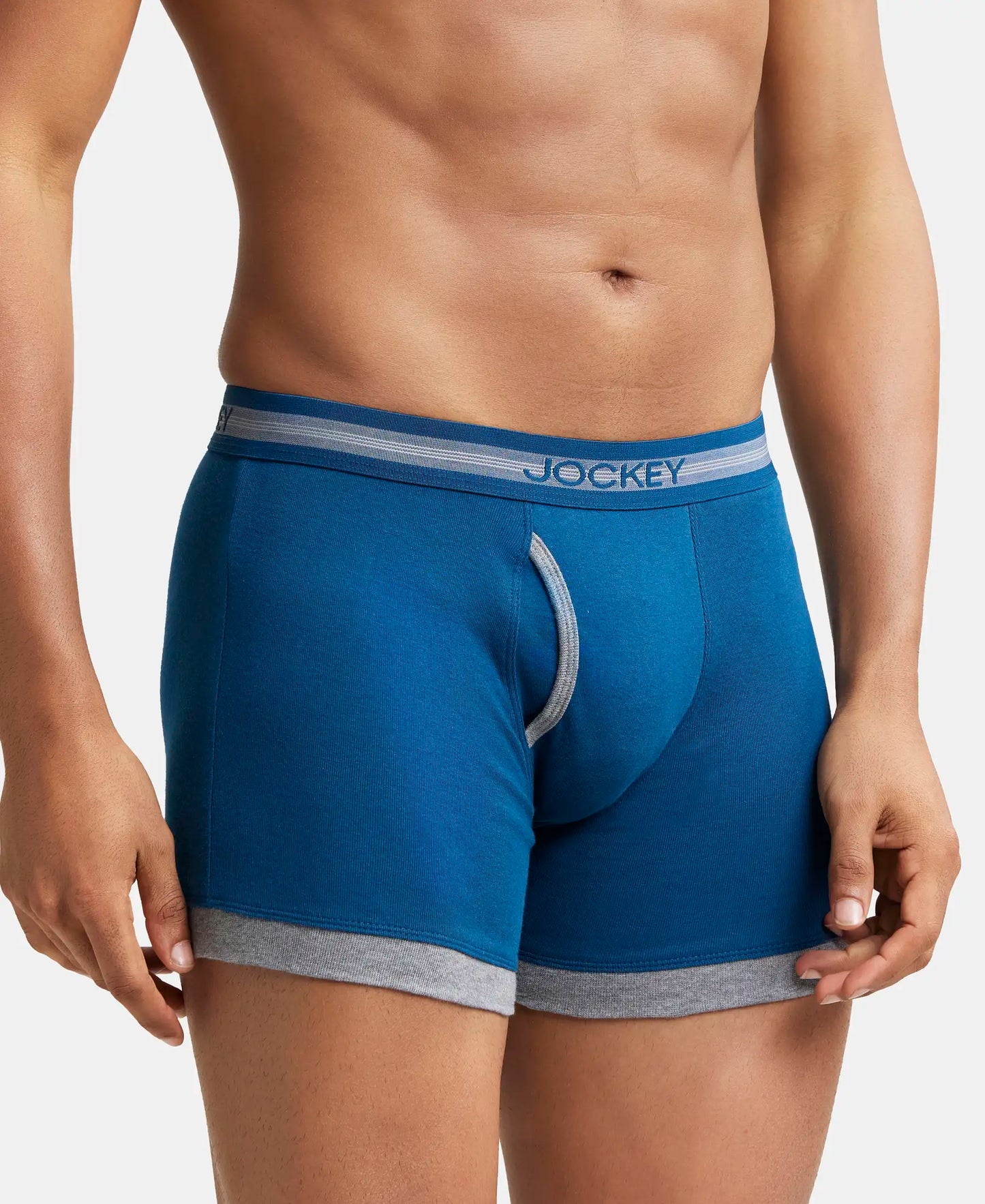 Super Combed Cotton Rib Solid Boxer Brief with StayFresh Treatment - Poseidon & Mid Grey Mel-2