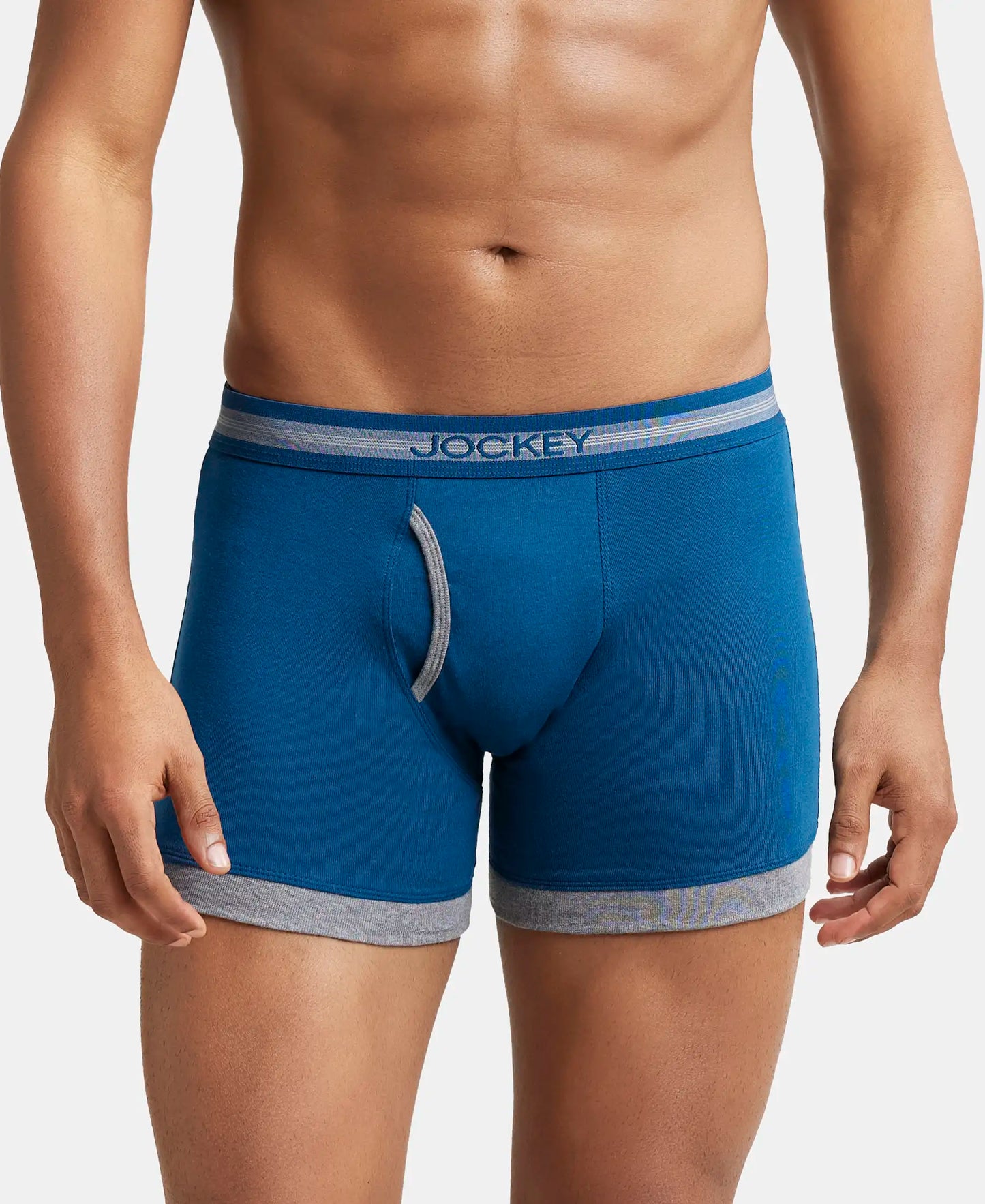 Super Combed Cotton Rib Solid Boxer Brief with StayFresh Treatment - Poseidon & Mid Grey Mel-2