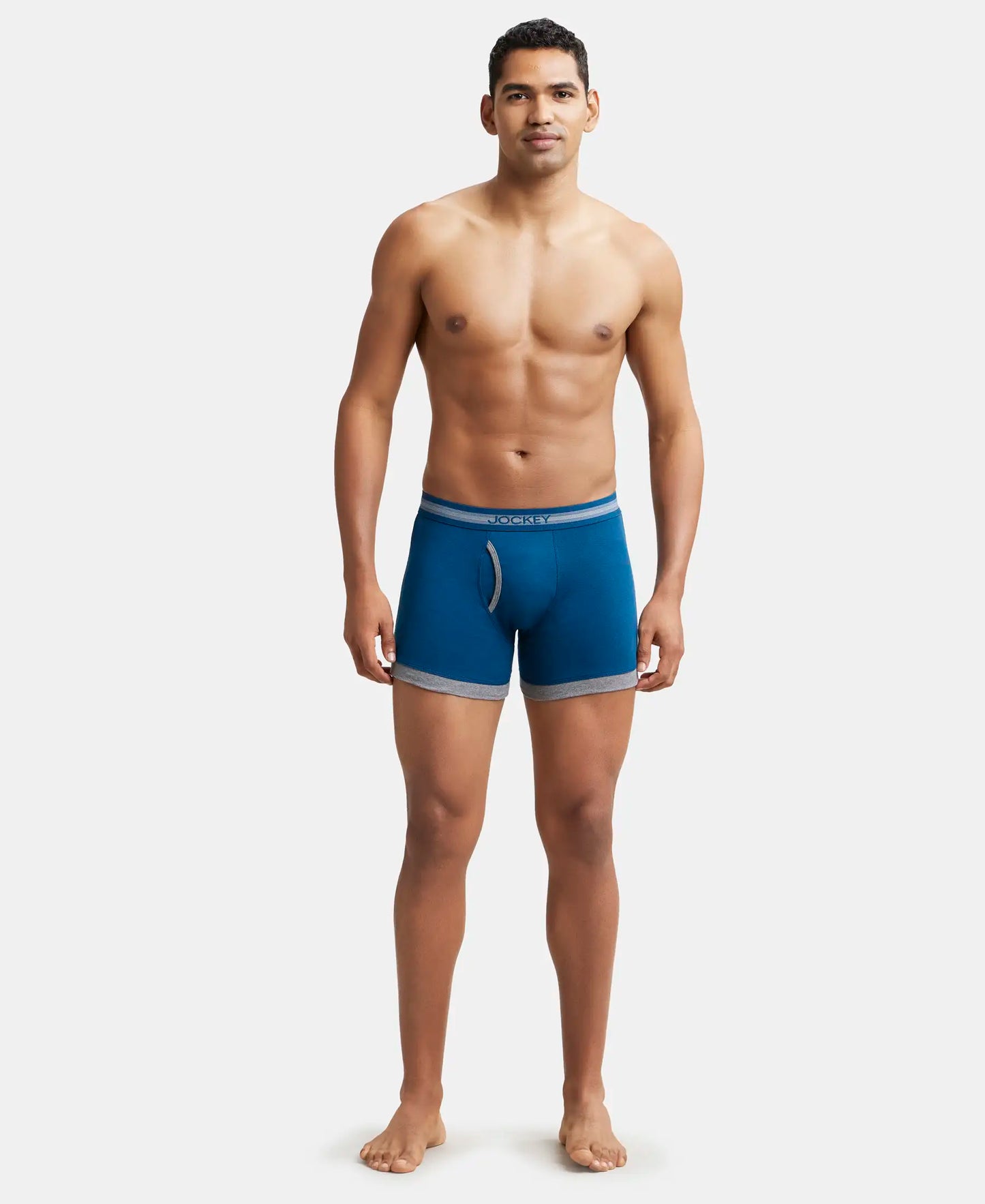 Super Combed Cotton Rib Solid Boxer Brief with StayFresh Treatment - Poseidon & Mid Grey Mel-5