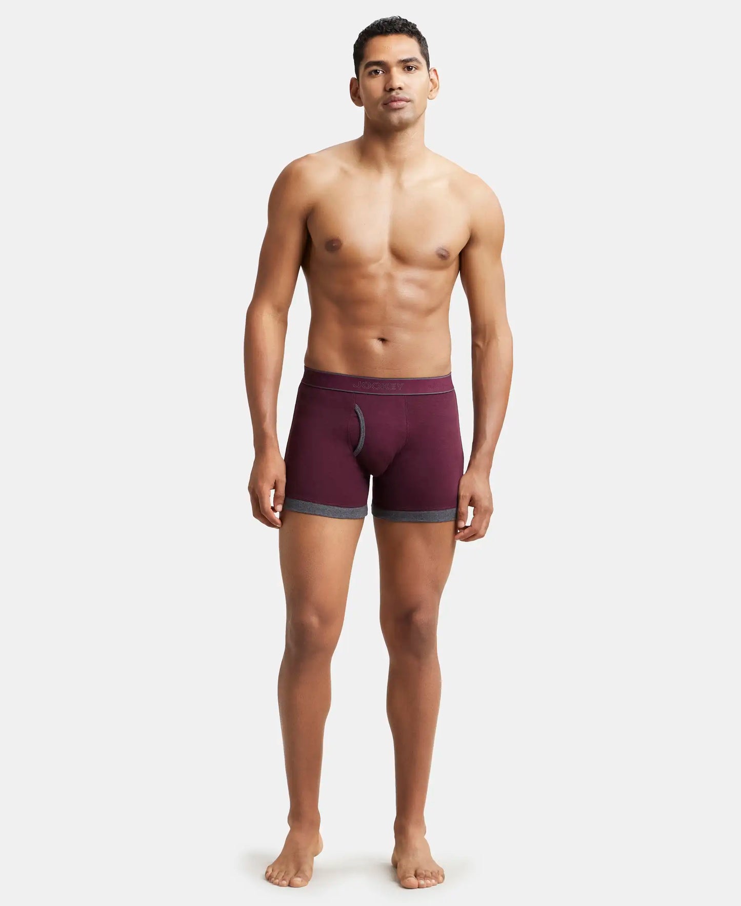 Super Combed Cotton Rib Solid Boxer Brief with StayFresh Treatment - Black & Wine Tasting-4