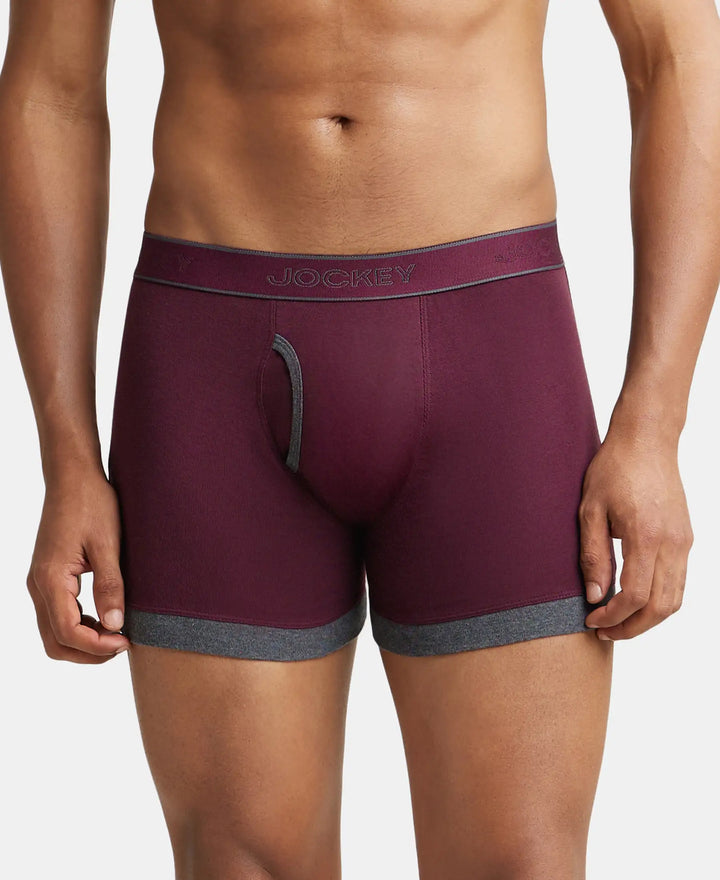 Super Combed Cotton Rib Solid Boxer Brief with StayFresh Treatment - Wine Tasting & Charcoal Melange-2