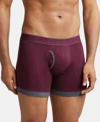 Super Combed Cotton Rib Solid Boxer Brief with StayFresh Treatment - Wine Tasting & Charcoal Melange-3