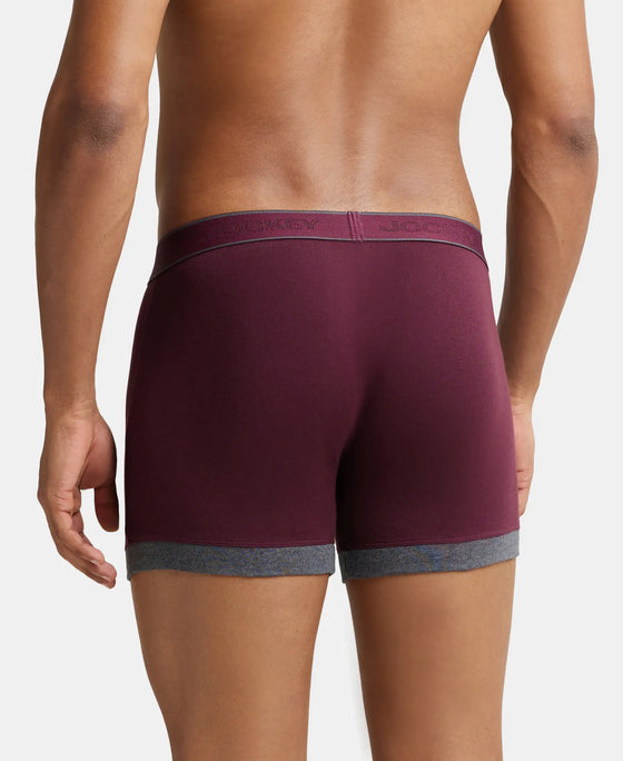 Super Combed Cotton Rib Solid Boxer Brief with StayFresh Treatment - Wine Tasting & Charcoal Melange-4