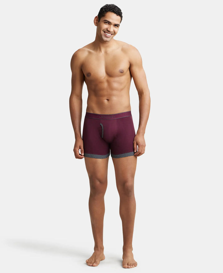 Super Combed Cotton Rib Solid Boxer Brief with StayFresh Treatment - Wine Tasting & Charcoal Melange-5