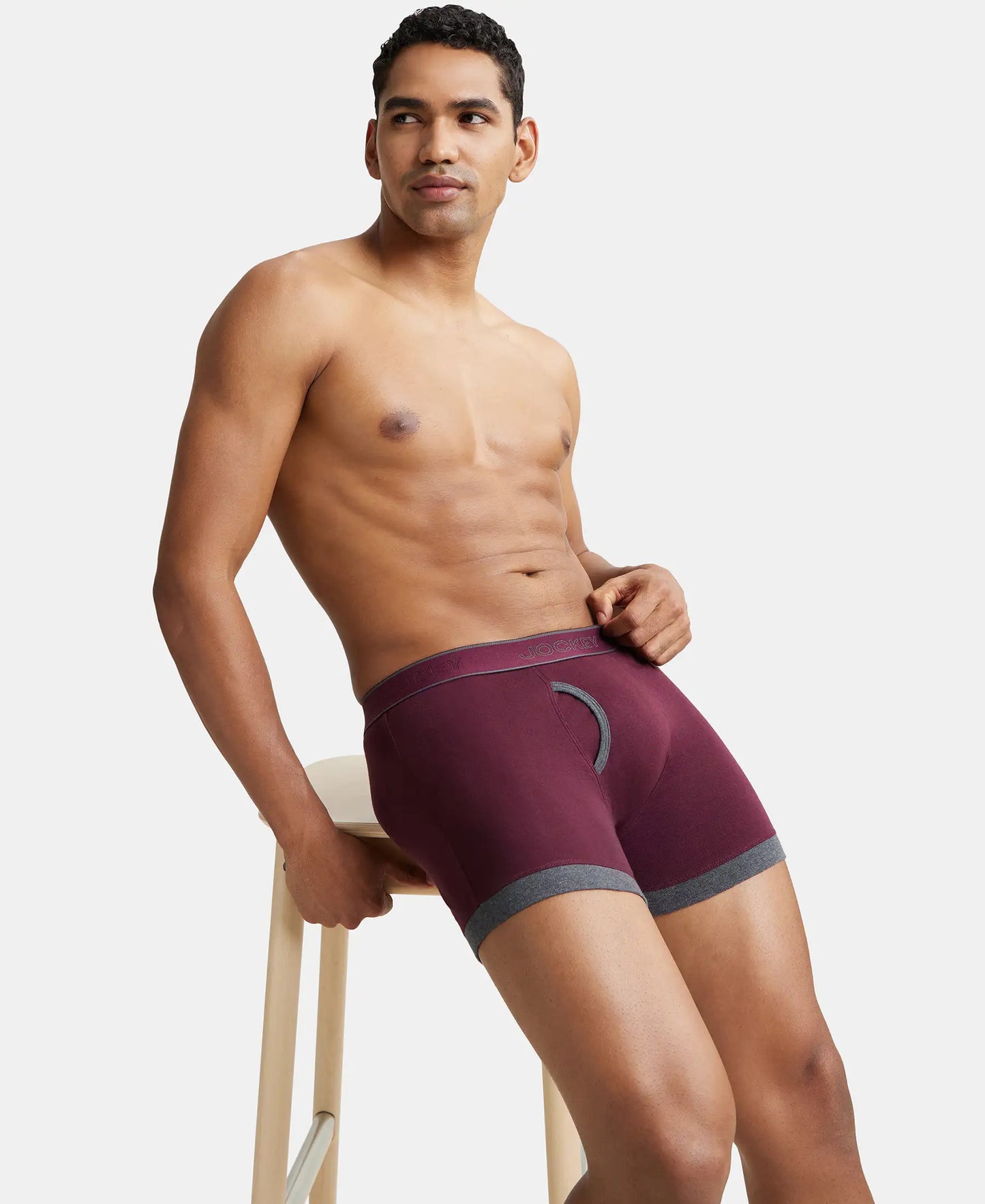 Super Combed Cotton Rib Solid Boxer Brief with StayFresh Treatment - Wine Tasting & Charcoal Melange-7