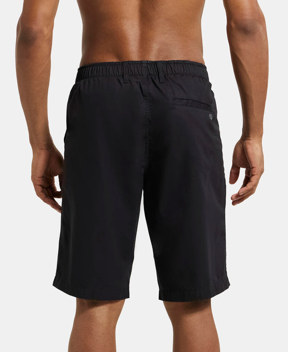 Super Combed Mercerised Cotton Woven Straight Fit Shorts with Side Pockets - Black-3