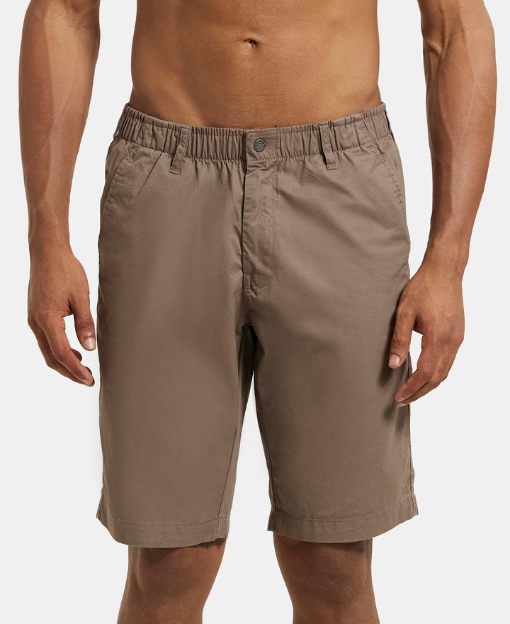 Super Combed Mercerised Cotton Woven Straight Fit Shorts with Side Pockets - Dark Khaki-1