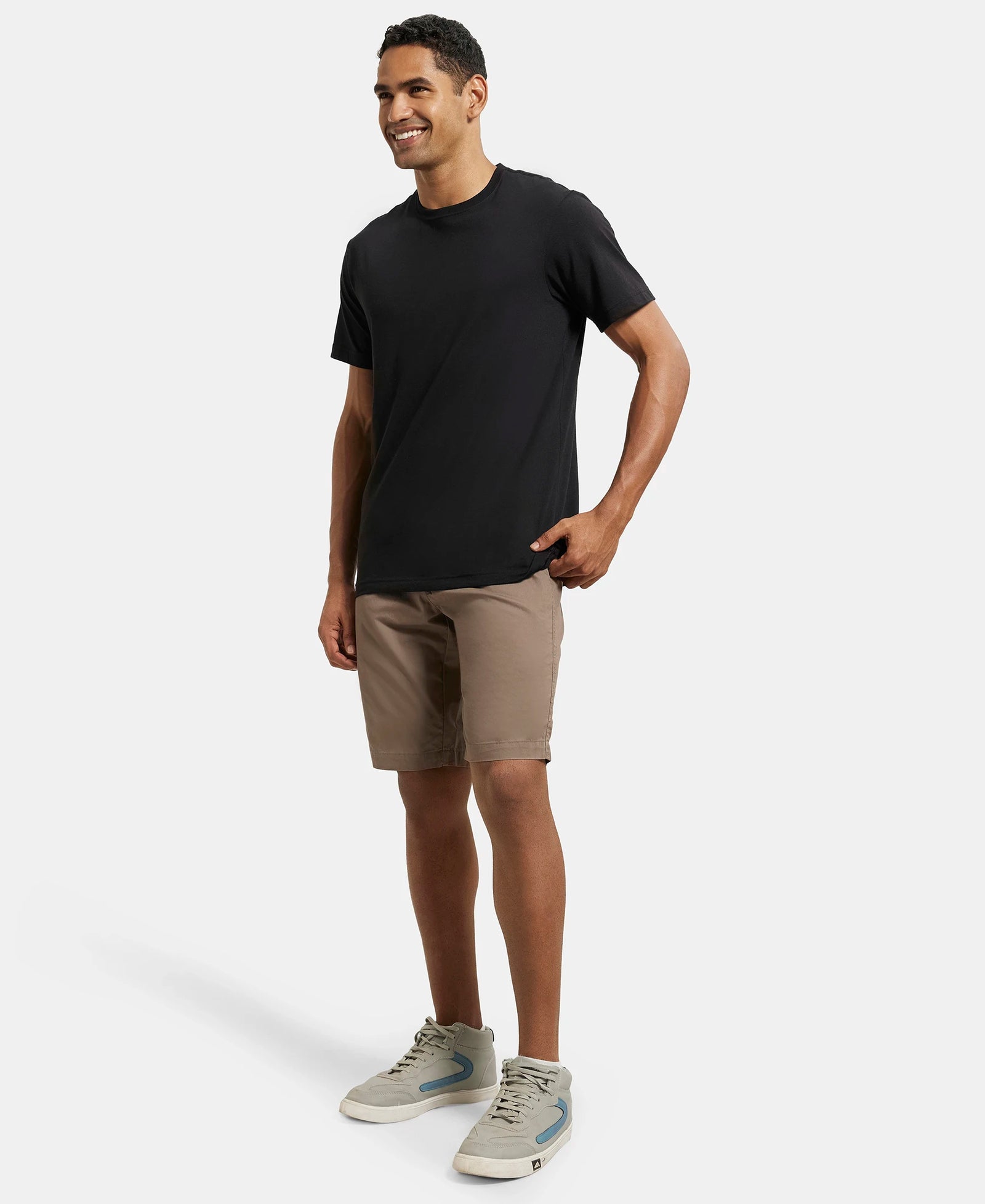 Super Combed Mercerised Cotton Woven Straight Fit Shorts with Side Pockets - Dark Khaki-4