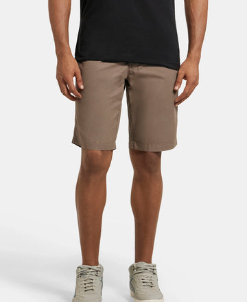 Super Combed Mercerised Cotton Woven Straight Fit Shorts with Side Pockets - Dark Khaki-5
