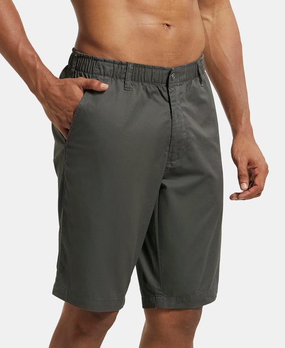 Super Combed Mercerised Cotton Woven Straight Fit Shorts with Side Pockets - Forest Green-2