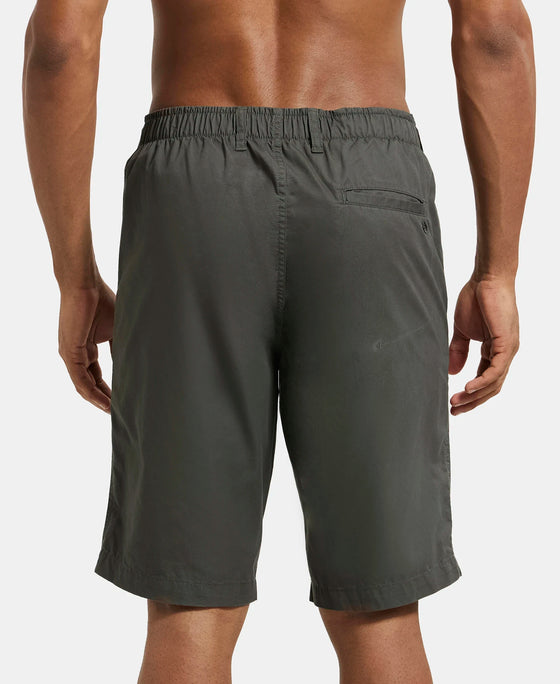 Super Combed Mercerised Cotton Woven Straight Fit Shorts with Side Pockets - Forest Green-3