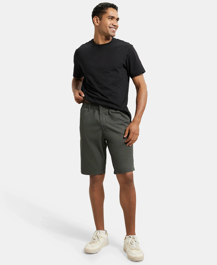 Super Combed Mercerised Cotton Woven Straight Fit Shorts with Side Pockets - Forest Green-4
