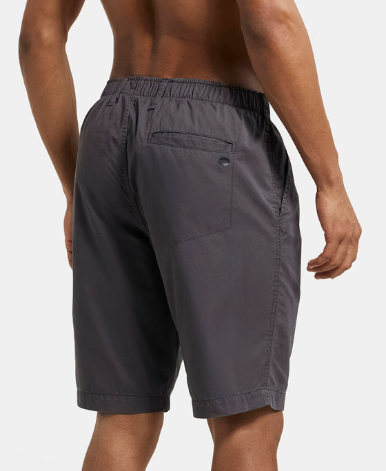 Super Combed Mercerised Cotton Woven Straight Fit Shorts with Side Pockets - Graphite-3