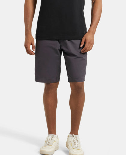 Super Combed Mercerised Cotton Woven Straight Fit Shorts with Side Pockets - Graphite-5
