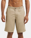 Super Combed Mercerised Cotton Woven Straight Fit Shorts with Side Pockets - Khaki-1