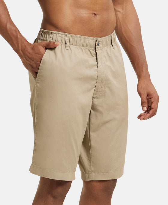 Super Combed Mercerised Cotton Woven Straight Fit Shorts with Side Pockets - Khaki-2
