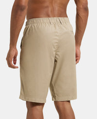Super Combed Mercerised Cotton Woven Straight Fit Shorts with Side Pockets - Khaki-3