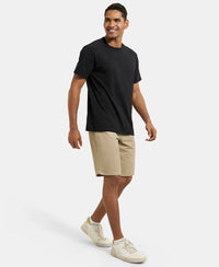 Super Combed Mercerised Cotton Woven Straight Fit Shorts with Side Pockets - Khaki-4