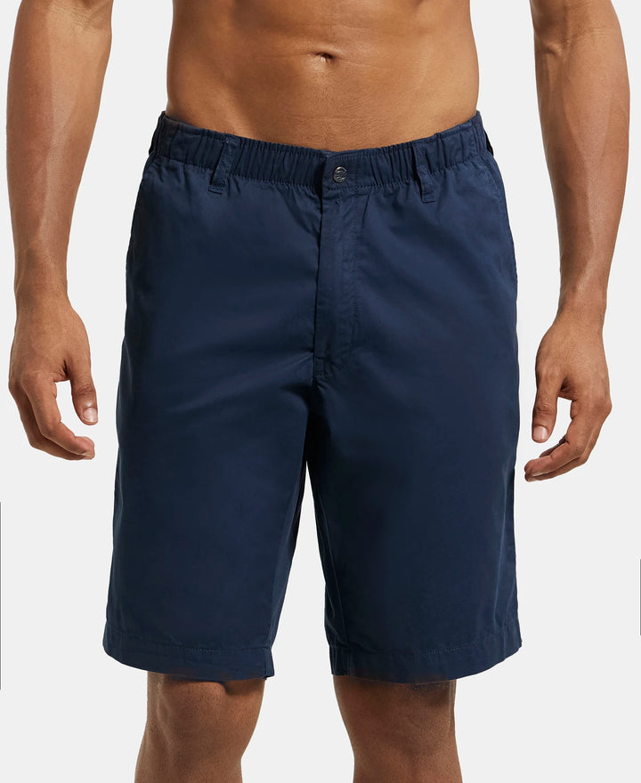 Super Combed Mercerised Cotton Woven Straight Fit Shorts with Side Pockets - Navy-1