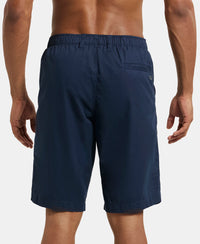 Super Combed Mercerised Cotton Woven Straight Fit Shorts with Side Pockets - Navy-3