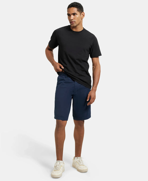 Super Combed Mercerised Cotton Woven Straight Fit Shorts with Side Pockets - Navy-6