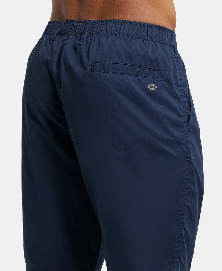 Super Combed Mercerised Cotton Woven Straight Fit Shorts with Side Pockets - Navy-7