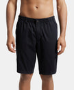 Super Combed Mercerised Cotton Woven Printed Straight Fit Shorts with Side Pockets - Black-1