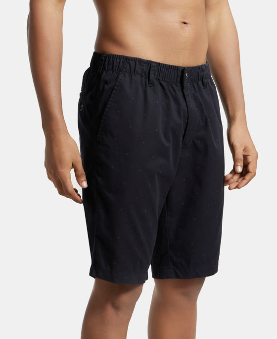 Super Combed Mercerised Cotton Woven Printed Straight Fit Shorts with Side Pockets - Black-2