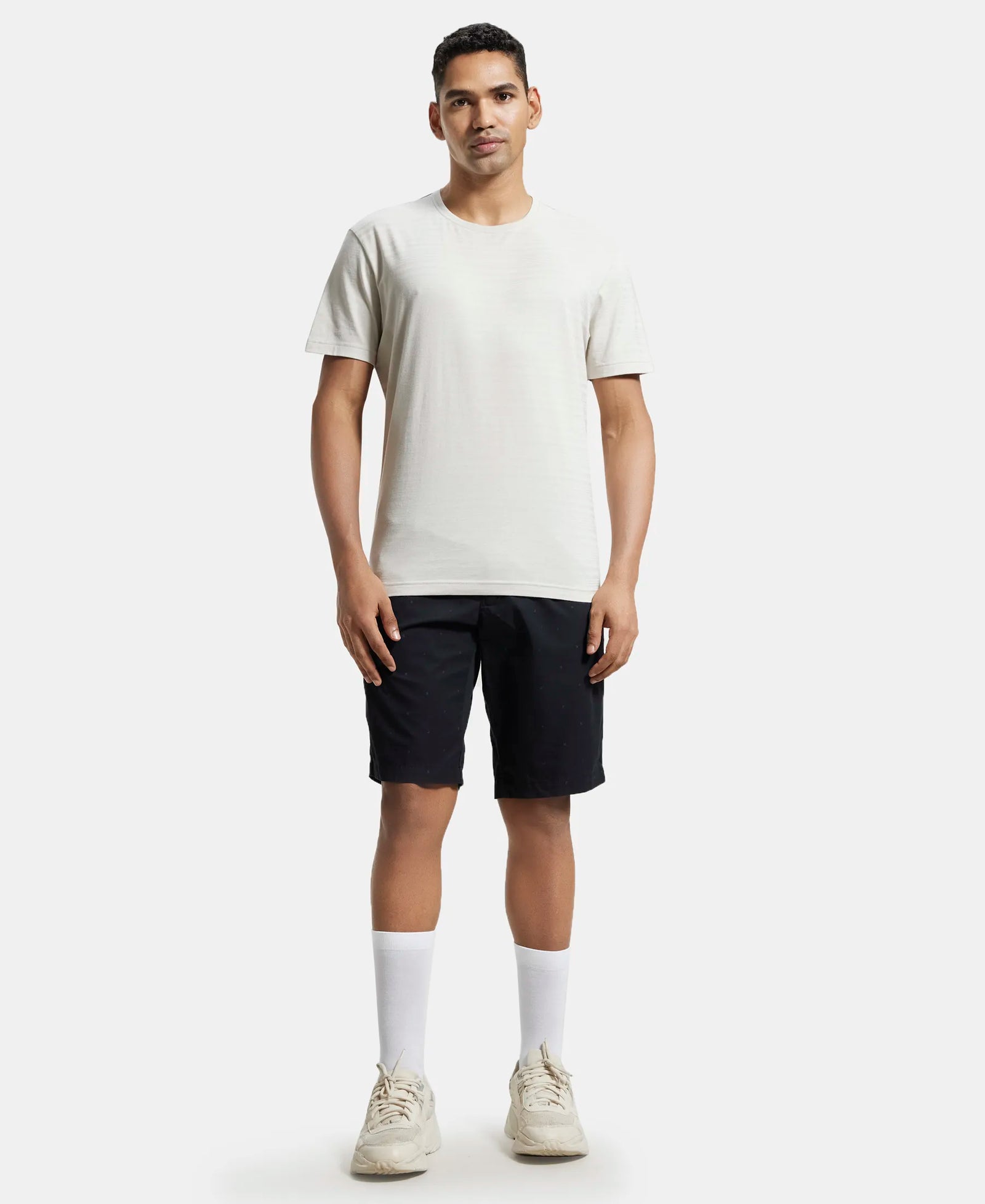 Super Combed Mercerised Cotton Woven Printed Straight Fit Shorts with Side Pockets - Black-4