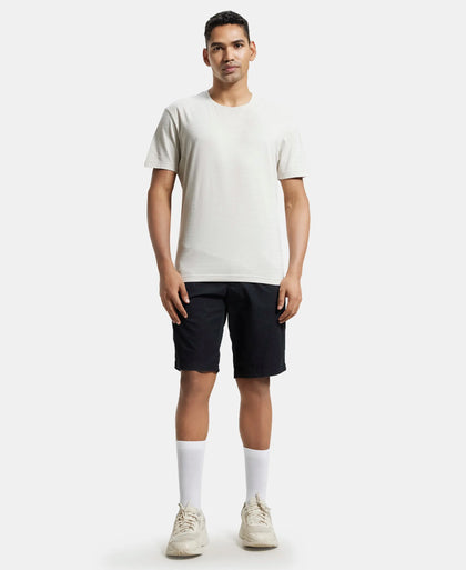 Super Combed Mercerised Cotton Woven Printed Straight Fit Shorts with Side Pockets - Black-4