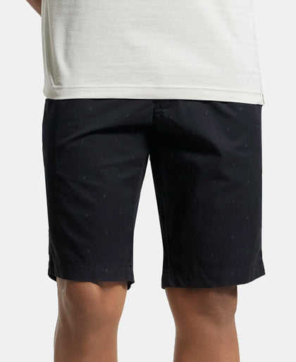 Super Combed Mercerised Cotton Woven Printed Straight Fit Shorts with Side Pockets - Black-5