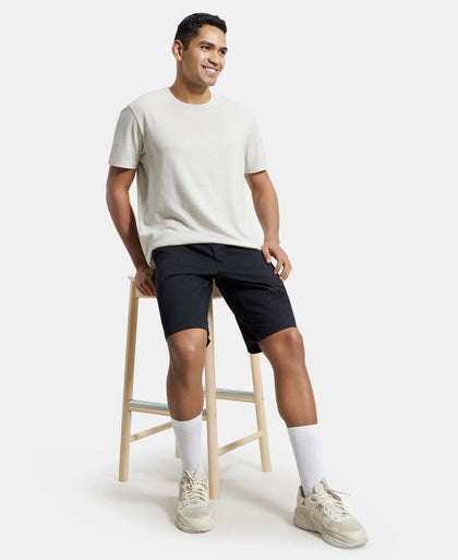 Super Combed Mercerised Cotton Woven Printed Straight Fit Shorts with Side Pockets - Black-6
