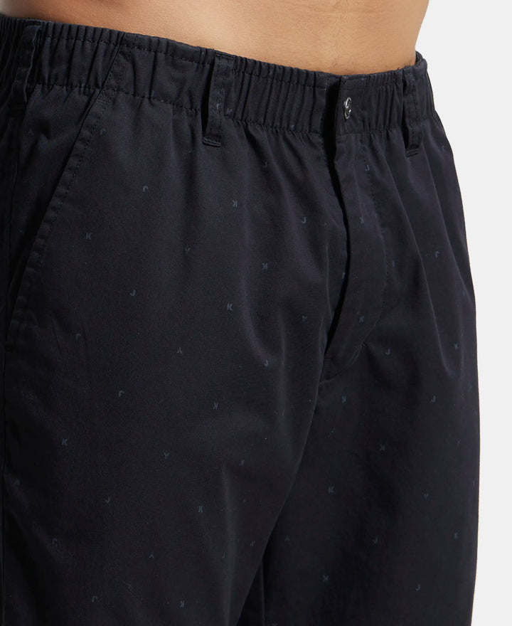 Super Combed Mercerised Cotton Woven Printed Straight Fit Shorts with Side Pockets - Black-7