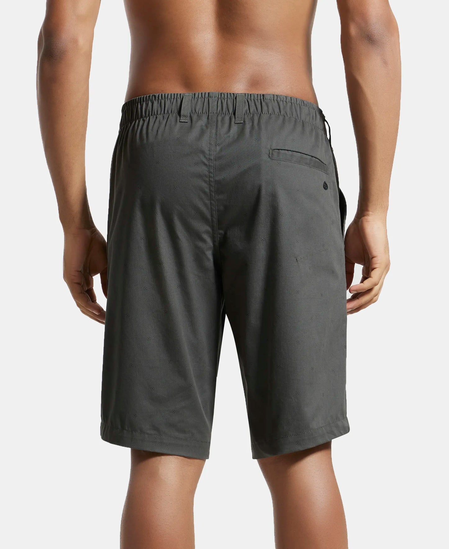 Super Combed Mercerised Cotton Woven Printed Straight Fit Shorts with Side Pockets - Forest Green-3