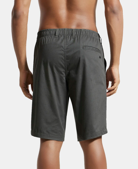 Super Combed Mercerised Cotton Woven Printed Straight Fit Shorts with Side Pockets - Forest Green-3