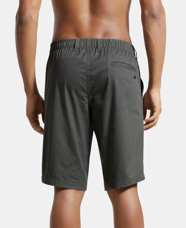 Super Combed Mercerised Cotton Woven Printed Straight Fit Shorts with Side Pockets - Forest Green-3