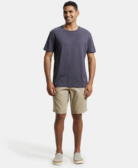 Super Combed Mercerised Cotton Woven Printed Straight Fit Shorts with Side Pockets - Khaki-4