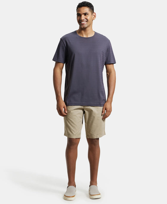 Super Combed Mercerised Cotton Woven Printed Straight Fit Shorts with Side Pockets - Khaki-4