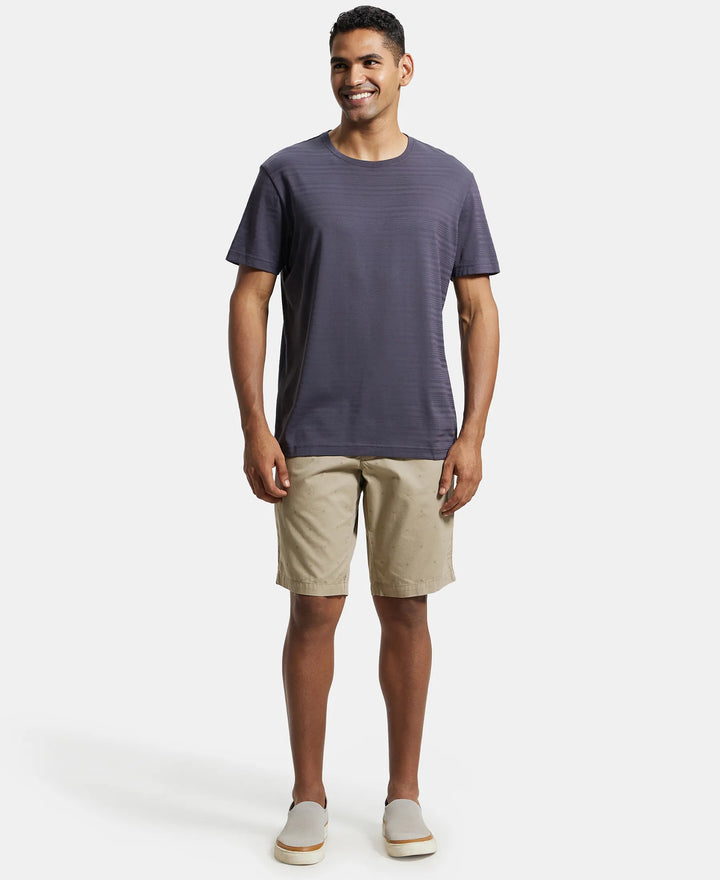 Super Combed Mercerised Cotton Woven Printed Straight Fit Shorts with Side Pockets - Khaki-4