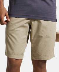 Super Combed Mercerised Cotton Woven Printed Straight Fit Shorts with Side Pockets - Khaki-5