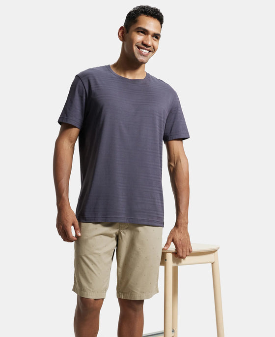 Super Combed Mercerised Cotton Woven Printed Straight Fit Shorts with Side Pockets - Khaki-6