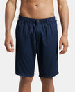 Super Combed Mercerised Cotton Woven Printed Straight Fit Shorts with Side Pockets - Navy-1