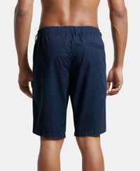 Super Combed Mercerised Cotton Woven Printed Straight Fit Shorts with Side Pockets - Navy-3