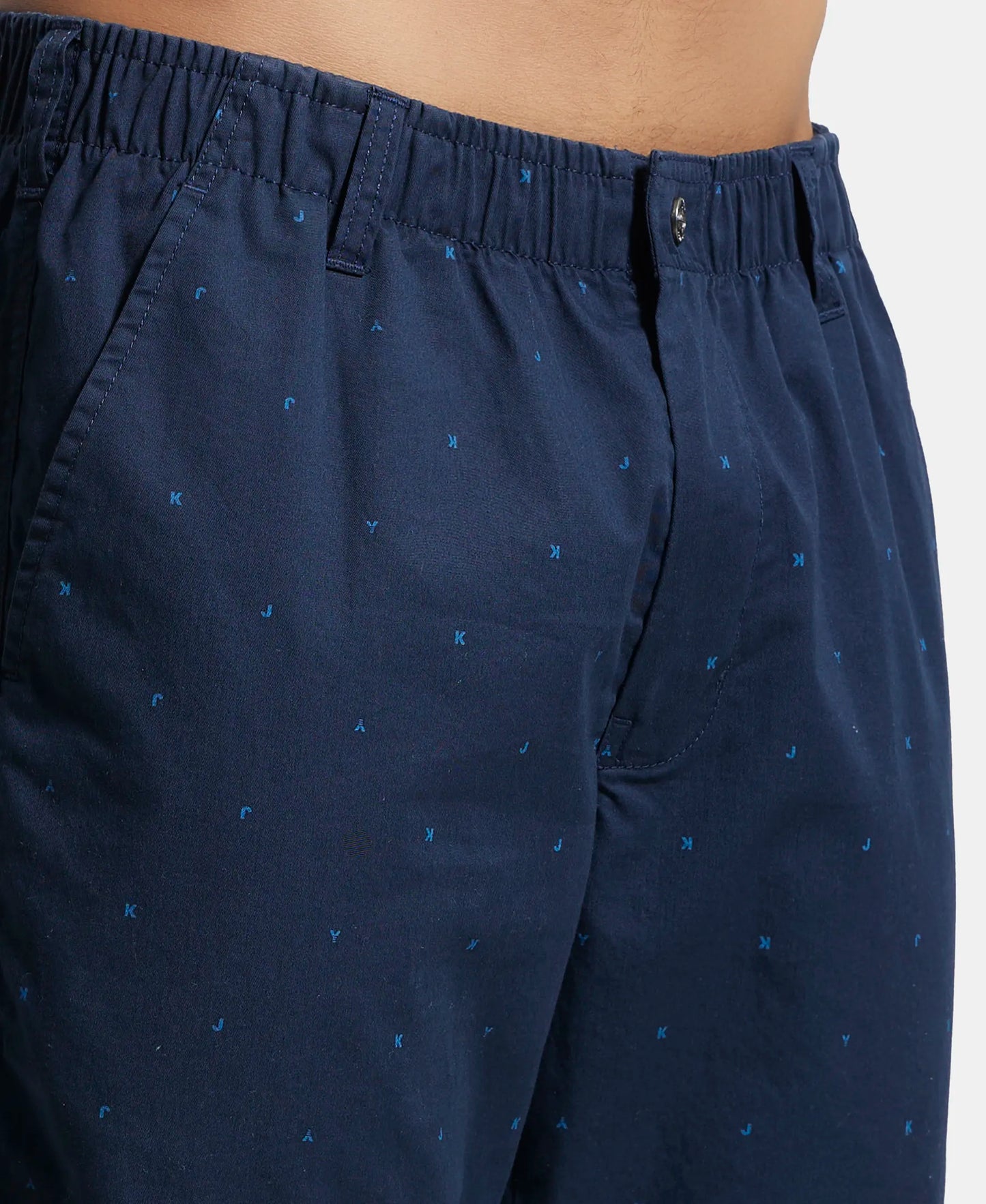 Super Combed Mercerised Cotton Woven Printed Straight Fit Shorts with Side Pockets - Navy-7