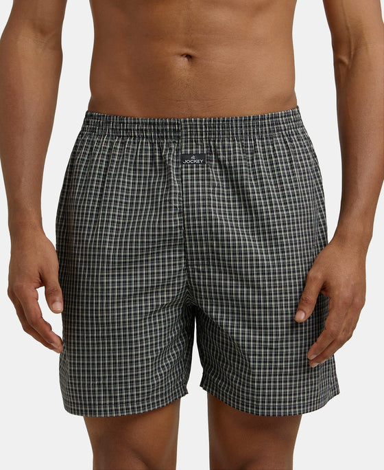 Super Combed Mercerized Cotton Woven Checkered Boxer Shorts with Back Pocket - Dark Assorted Checks-2