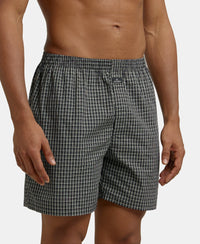Super Combed Mercerized Cotton Woven Checkered Boxer Shorts with Back Pocket - Dark Assorted Checks-3