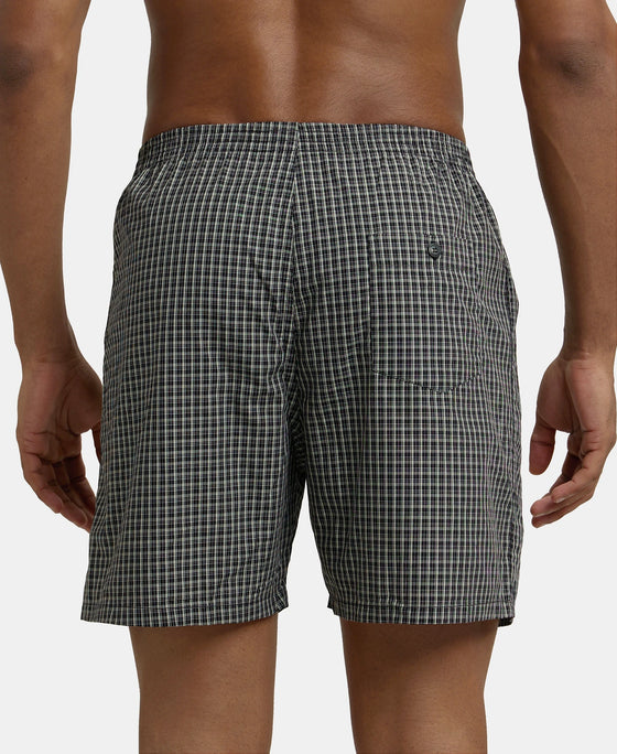 Super Combed Mercerized Cotton Woven Checkered Boxer Shorts with Back Pocket - Dark Assorted Checks-4