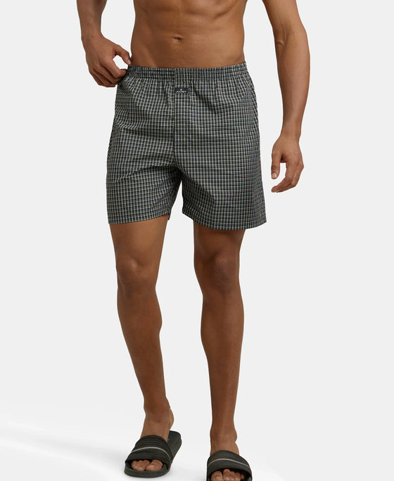 Super Combed Mercerized Cotton Woven Checkered Boxer Shorts with Back Pocket - Dark Assorted Checks-6